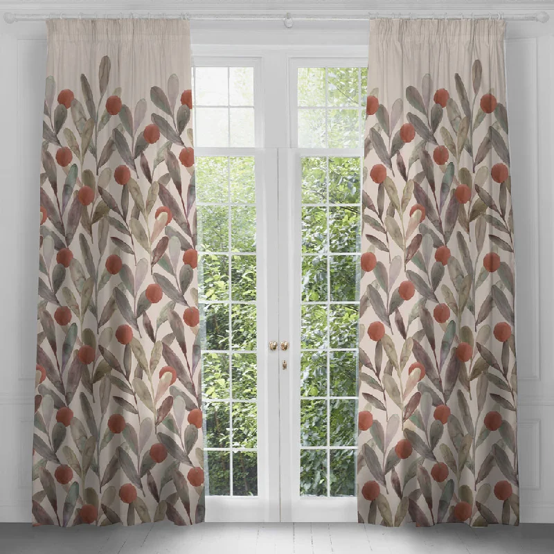 Enso Printed Pencil Pleat Curtains Mulberry