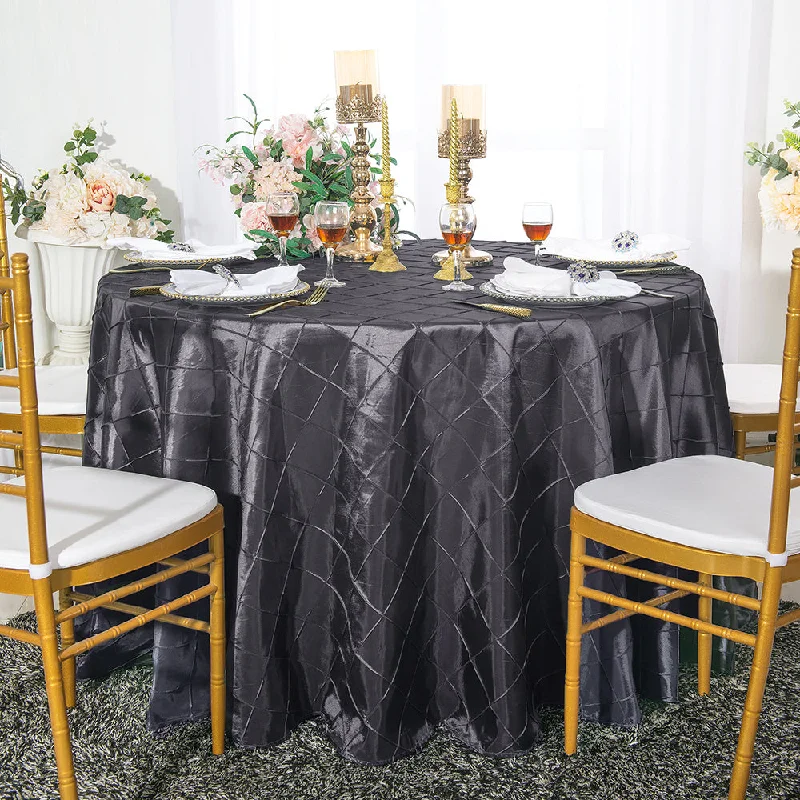 108" Seamless Round Pintuck Taffeta Tablecloth - Pewter/Charcoal (1pc)