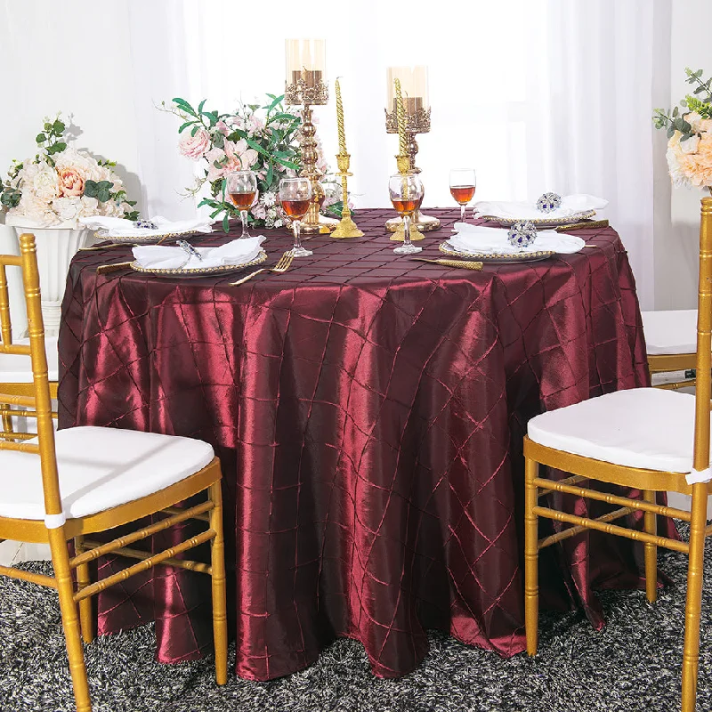 132" Round Pintuck Taffeta Tablecloth - Burgundy (1pc)