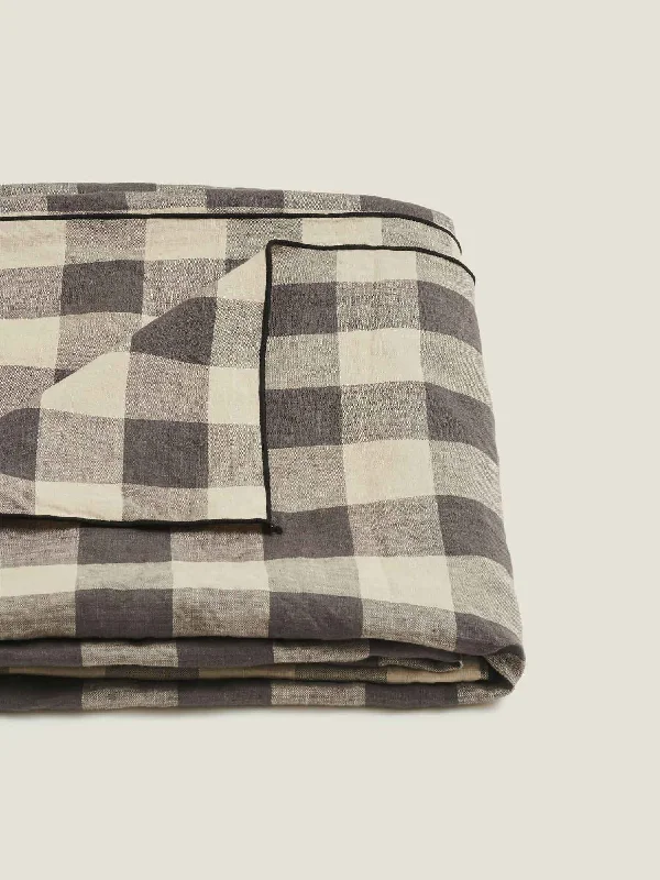 100% Linen Tablecloth in Natural-Dark Check