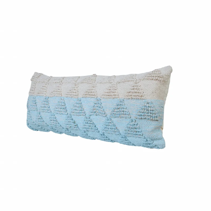 14" X 36" Light Blue And Off-White 100% Cotton Geometric Zippered Pillow