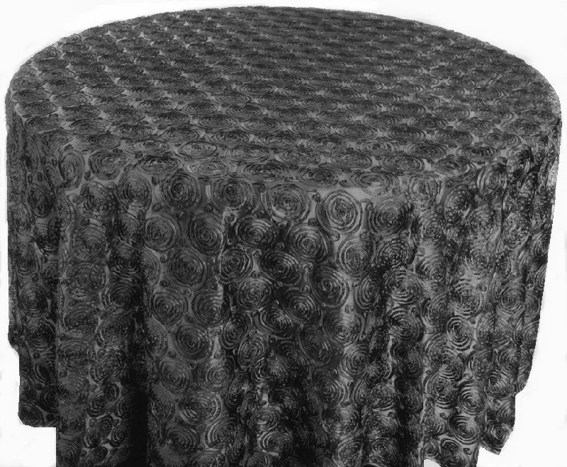 132" Round Satin Rosette Tablecloth - Black (1pc)