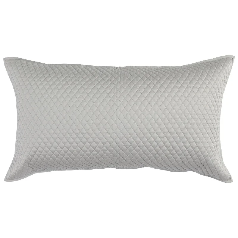 Kahn Hand Quilted Lumbar King Size Pillow Sham, Self Binding, Matte Silver