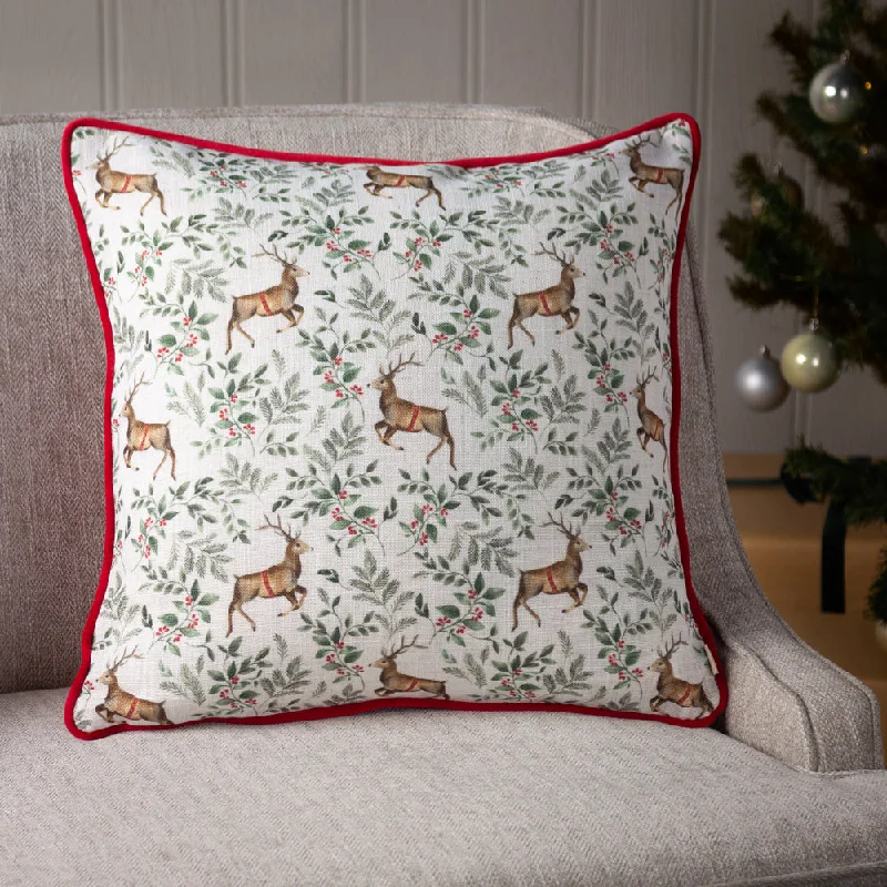 Festive Reindeer Repeat Cushion Scarlet