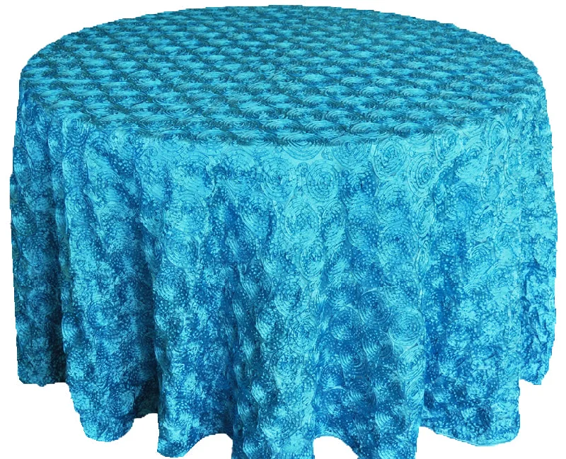 132" Round Satin Rosette Tablecloth - Turquoise (1pc)