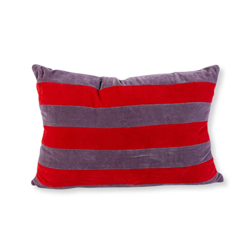 Striped Velvet Lumbar Pillow - Lilac + Cherry - Case Only