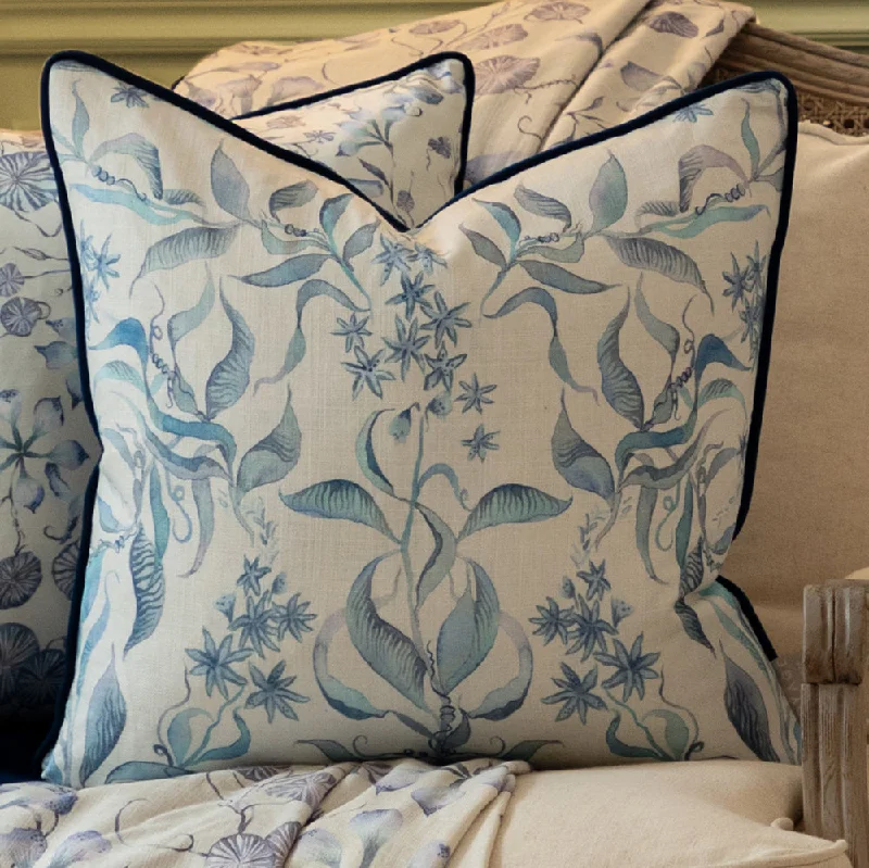 Hettie Printed Piped Cushion Blue