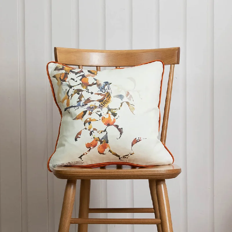 Fieldfare Printed Feather Cushion Rust