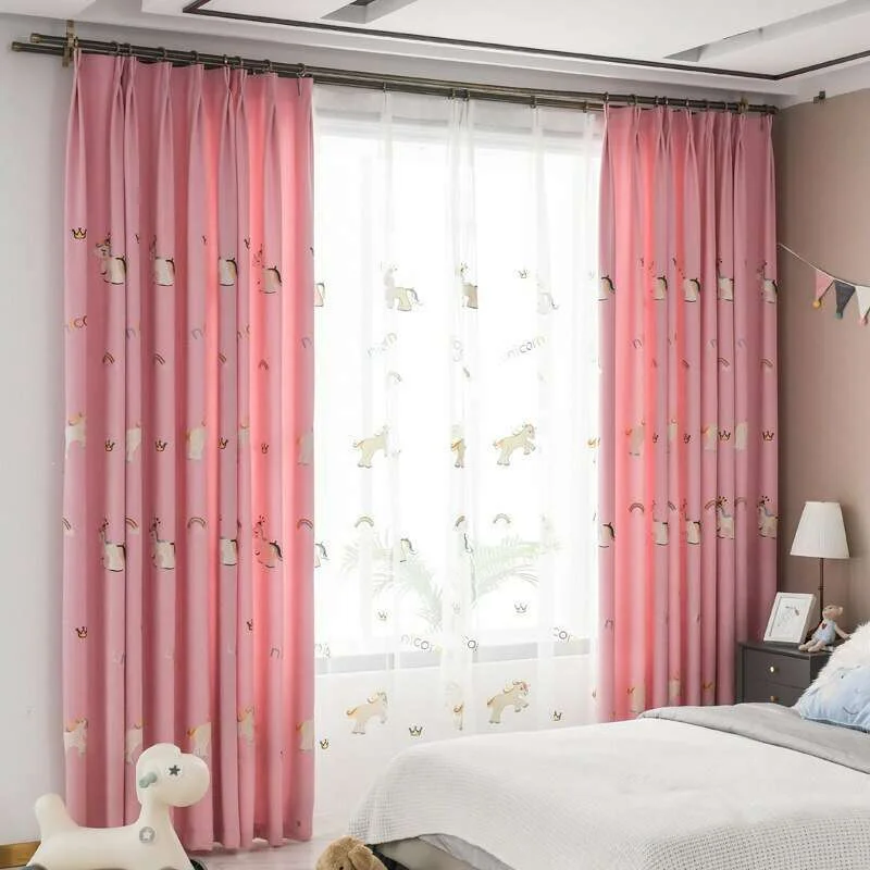 Rémy Unicorn Embroidered Curtains for Kids Bedroom - Pink