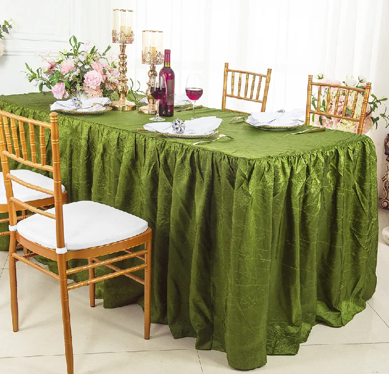 8 Ft Rectangular Ruffled Fitted Crushed Taffeta Tablecloth With Skirt - Moss Green (1pc)