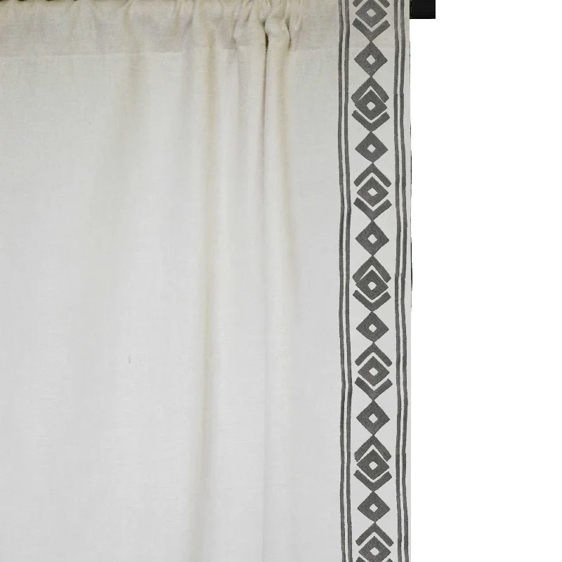 Ivory Linen Curtain With Aztec Embroidery