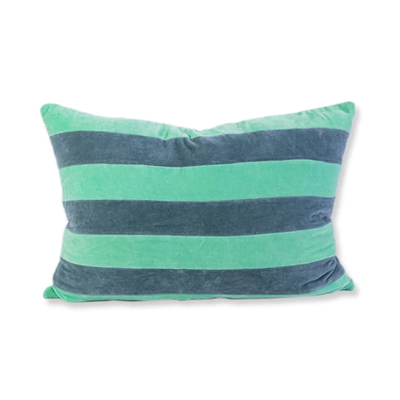 Striped Velvet Lumbar Pillow - Mint + Aqua - Case Only