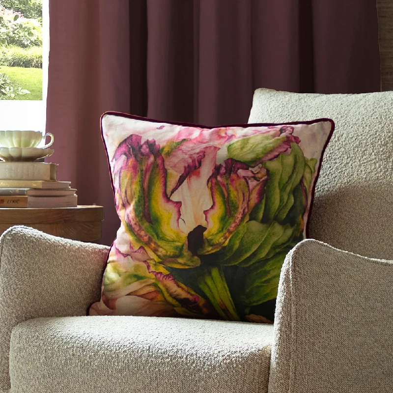 Heligan Printed Feather Cushion Fuchsia