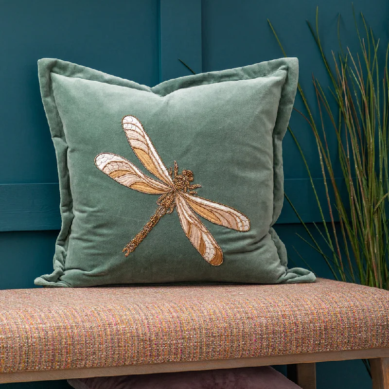 Aria Embroidered Feather Cushion Teal