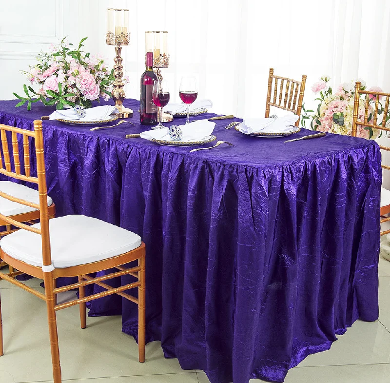 8 Ft Rectangular Ruffled Fitted Crushed Taffeta Tablecloth With Skirt - Regency Purple (1pc)