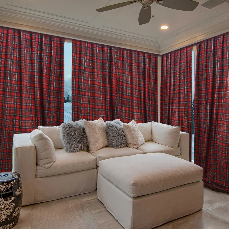 Red Green Plaid Wool Curtains