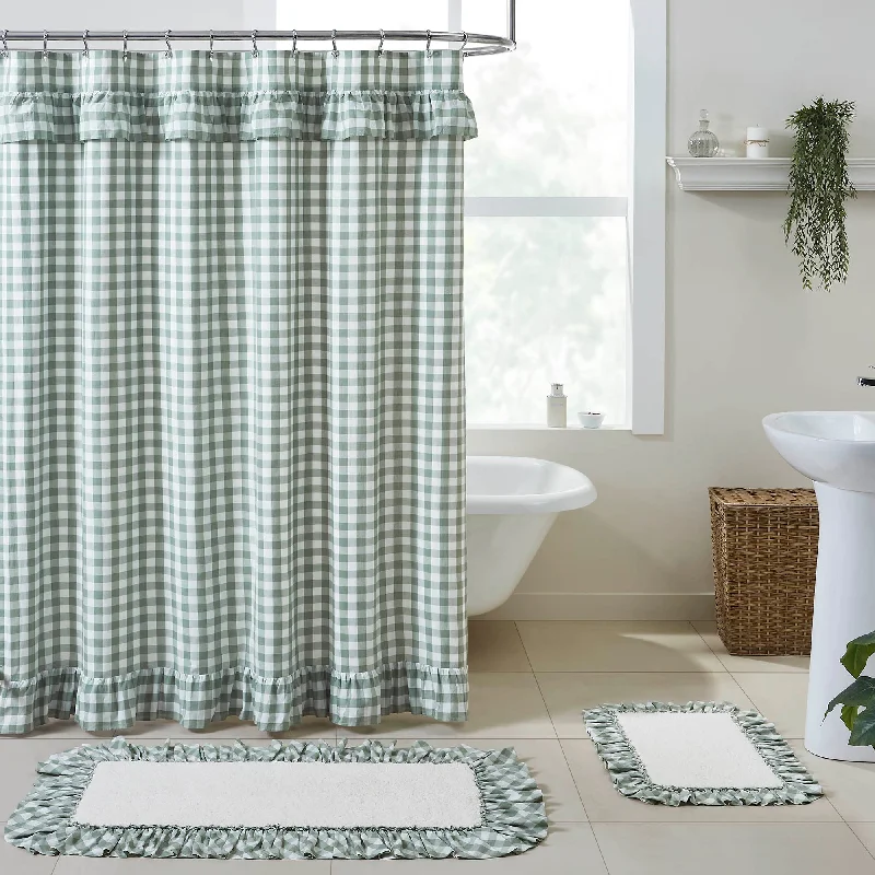 Annie Buffalo Green Check Ruffled Shower Curtain 72x72 VHC Brands