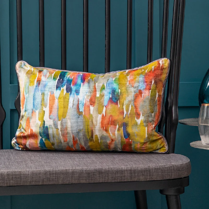 Azima Printed Velvet Feather Cushion Citrine