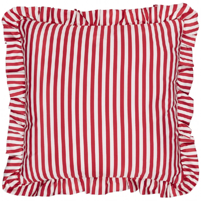 Millie Ruffle Striped Outdoor Cushion Candy Red