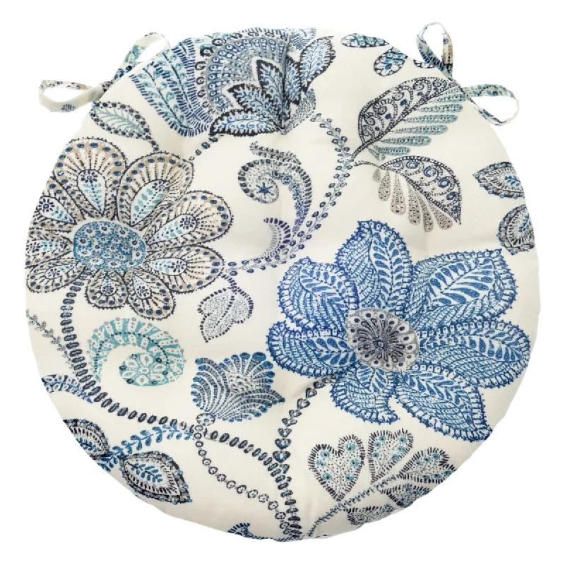 Bistro Chair Cushion - Boutique Floral Blue - 16" Round Cushion - Indoor / Outdoor