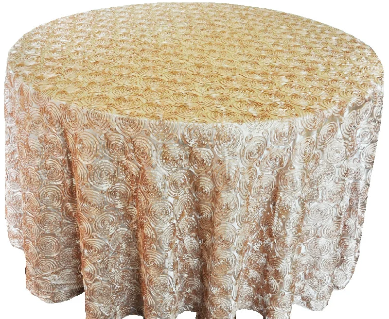 132" Round Satin Rosette Tablecloth - Champagne (1pc)