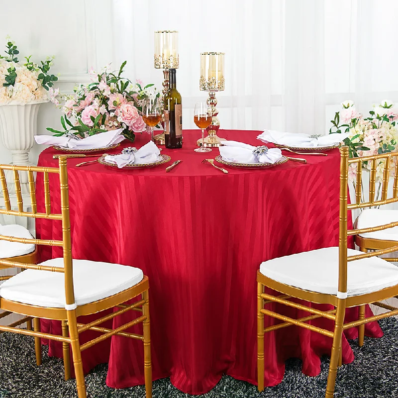 108" Seamless Round Striped Jacquard Polyester (220 GSM) Tablecloth - Apple Red (1pc)