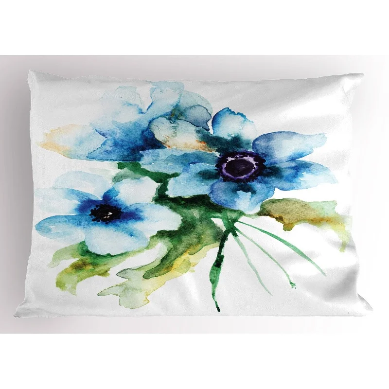 Ambesonne Watercolor Flower Pillow Sham, Decorative Standard Size Printed Pillowcase