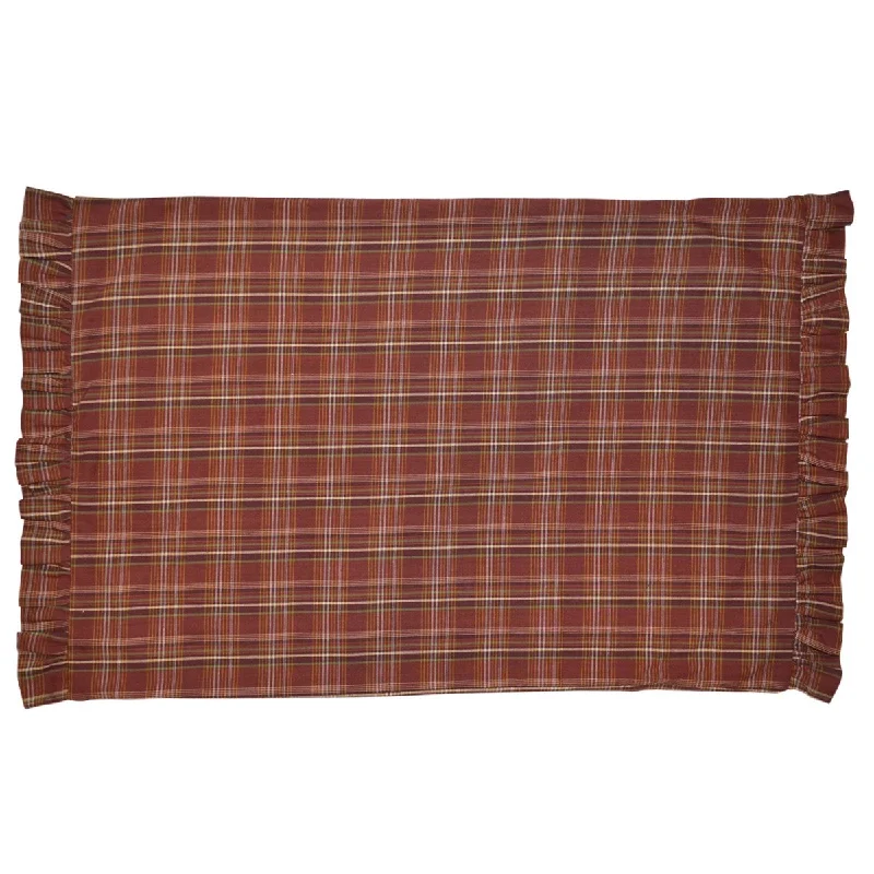 Rust Plaid Ruffled Pillow Case Set