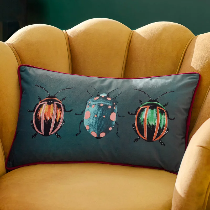 Beetalis Piped Velvet Cushion Emerald