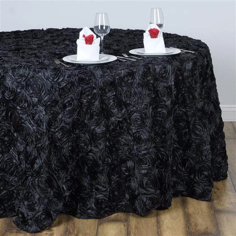 132" Round Satin Ribbon Roses Tablecloth