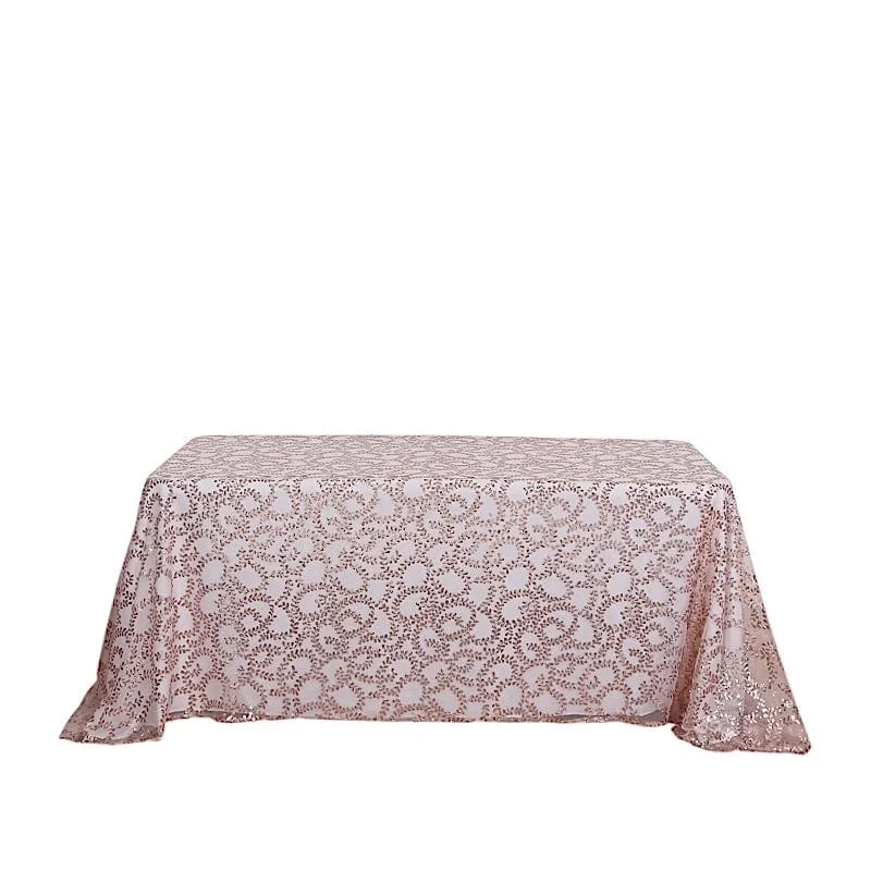 90x156" Sheer Tulle Rectangular Tablecloth with Embroidered Sequins