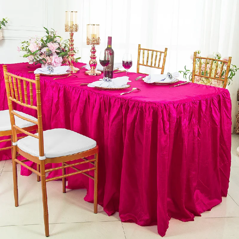 8 Ft Rectangular Ruffled Fitted Crushed Taffeta Tablecloth With Skirt - Fuchsia (1pc)