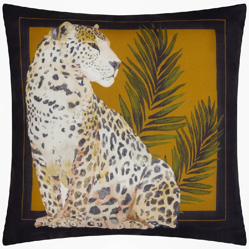 Leopardis Cat Printed Outdoor Cushion Black/Gold