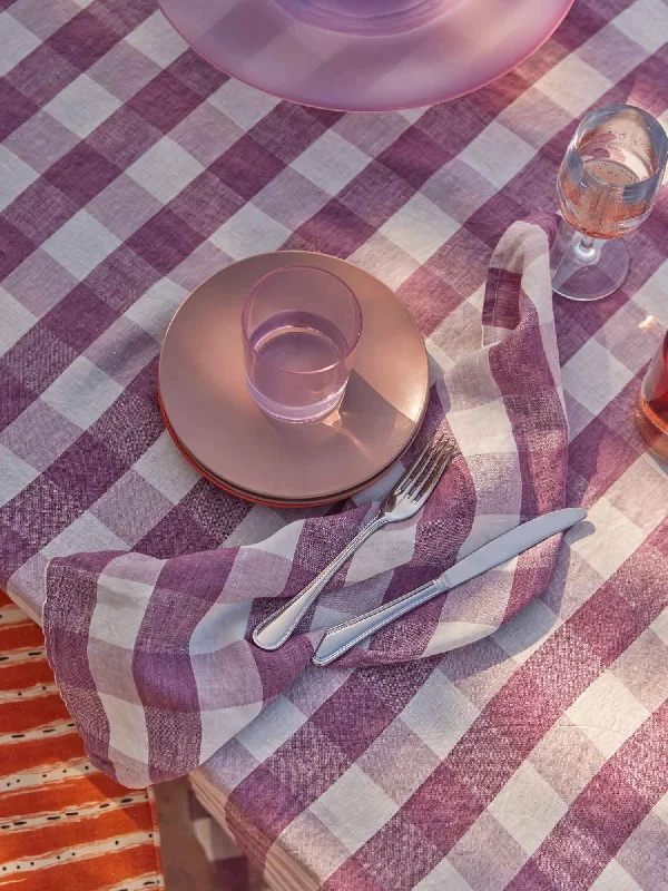 100% Linen Tablecloth in Lavender Check