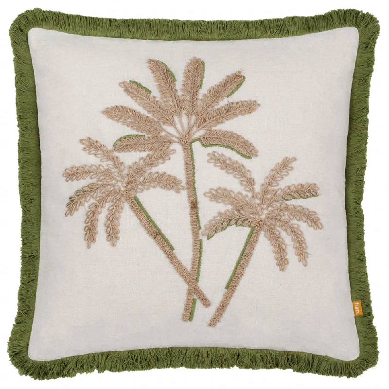 Palm Embroidered Cushion Green