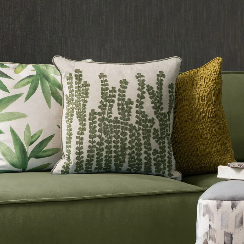 Herb Embroidered Feather Cushion Sage