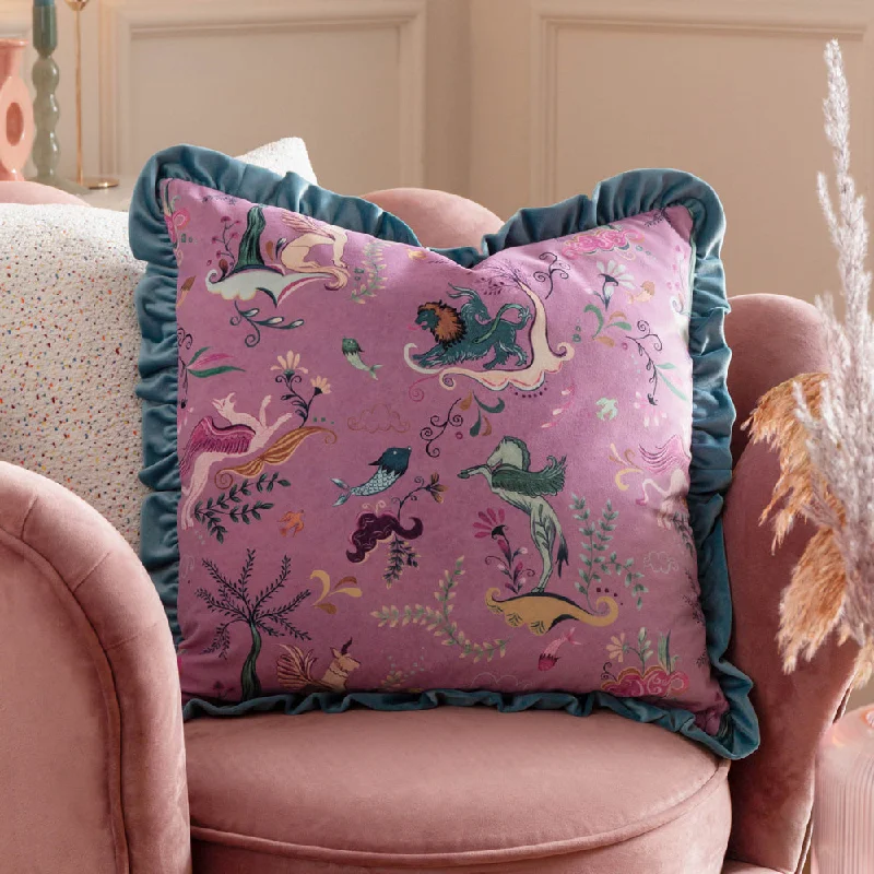 Athena Printed Velvet Cushion Lilac/Mineral