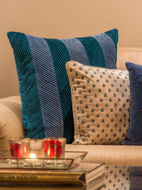 Striped Chevron Velvet Cushion Cover (Blue)