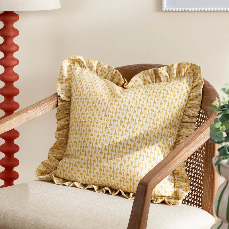 Panni Block Textured Ruffle Cushion LINEN/OCHRE