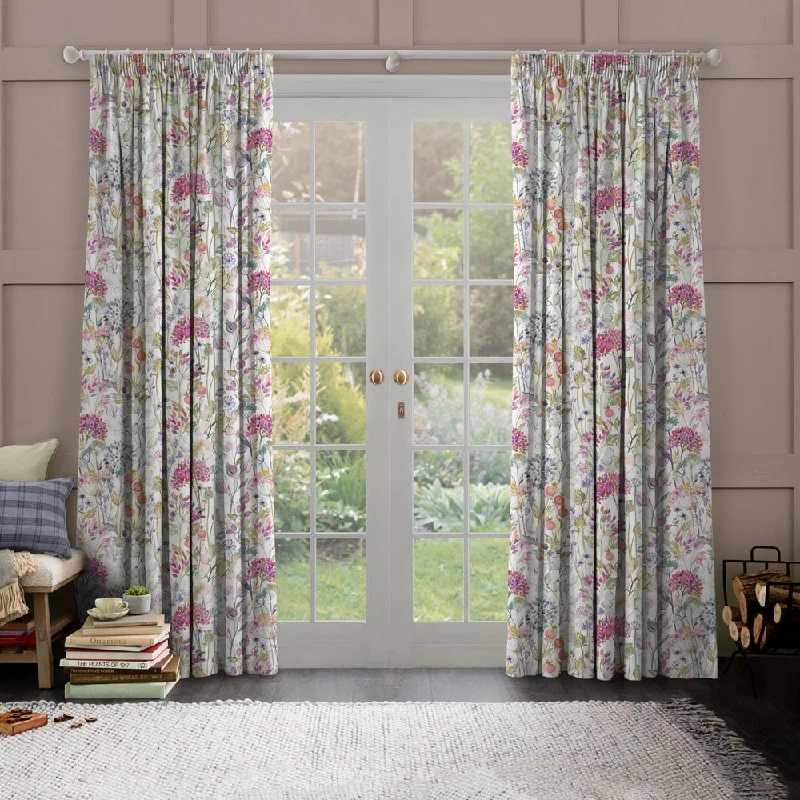 Country Hedgerow Printed Pencil Pleat Curtains Lotus Cream