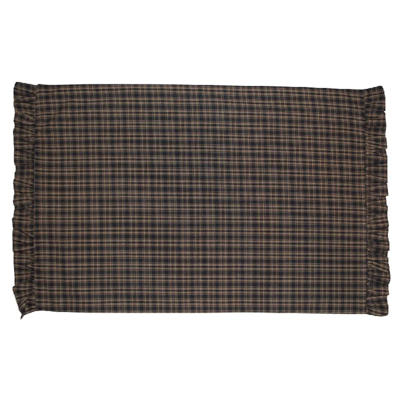 Black and Tan Plaid Ruffled Pillow Case Set