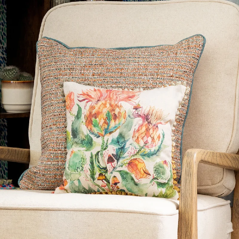 Enchanting Thistle Small Printed Feather Cushion Marigold