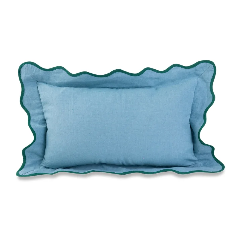 Darcy Linen Lumbar Pillow - Aqua + Green - Case Only