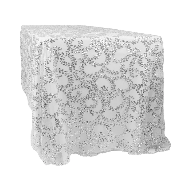 Sequin Vine Tablecloth Overlay 90"x132" Rectangle  - Silver