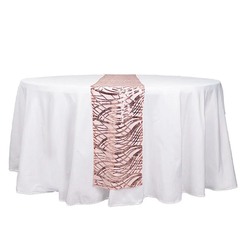 12"x108" Mesh Table Runner with Wavy Embroidered Sequins