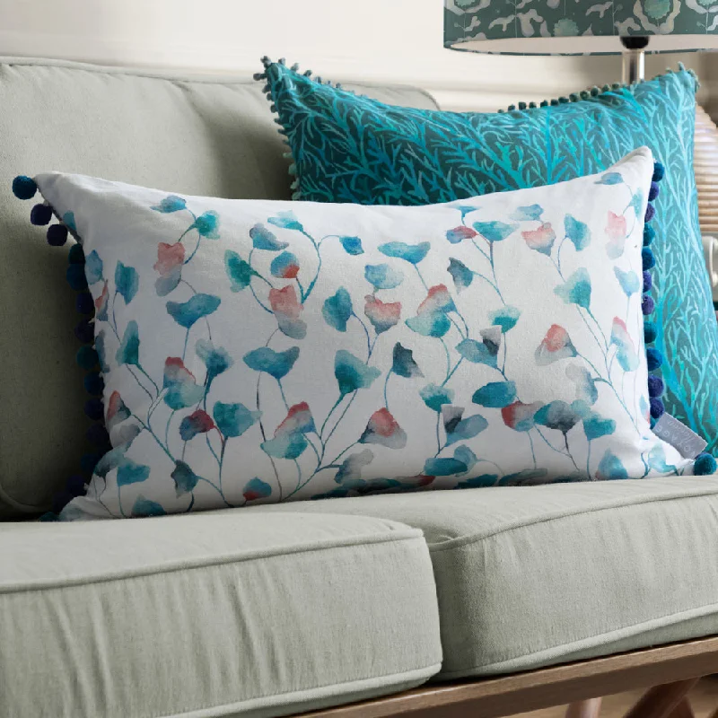 Cala Printed Pom Pom Cushion Marine