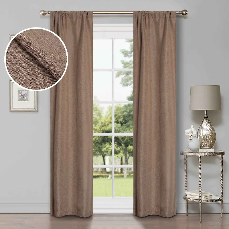 Linen Pattern Washable Room Darkening Blackout Curtains Set 26"