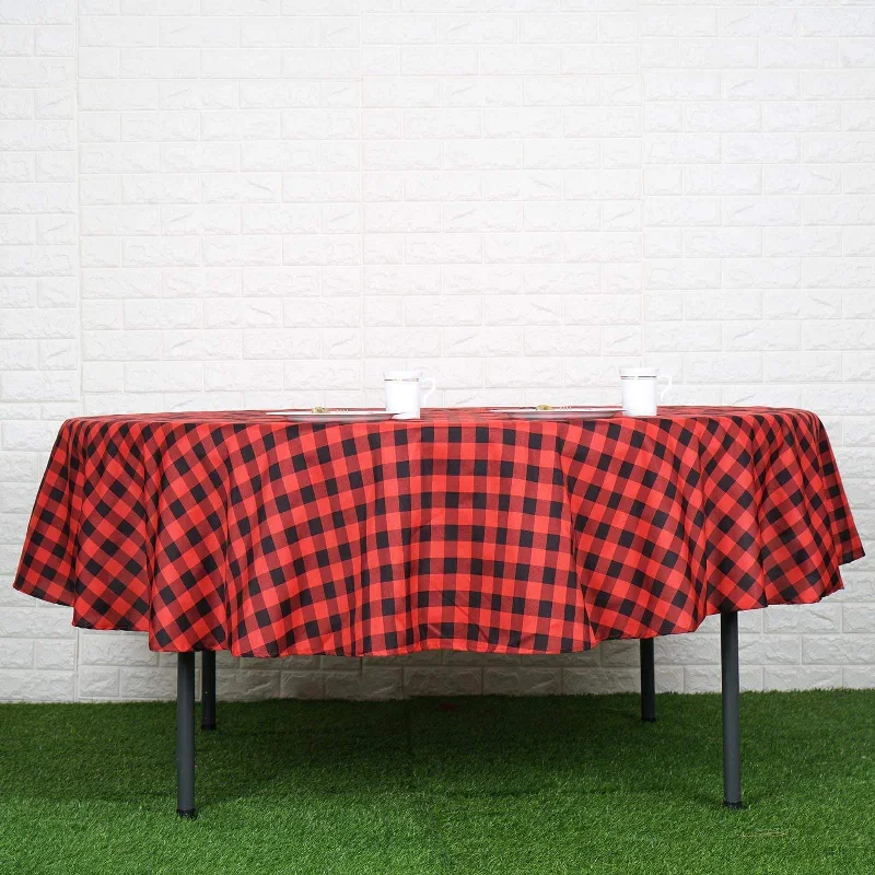 90" Checkered Gingham Polyester Round Tablecloth