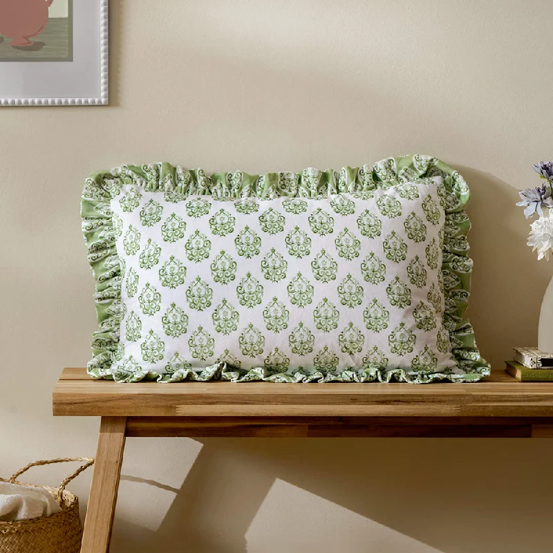 Krissa Block Printed Velvet Cushion Green