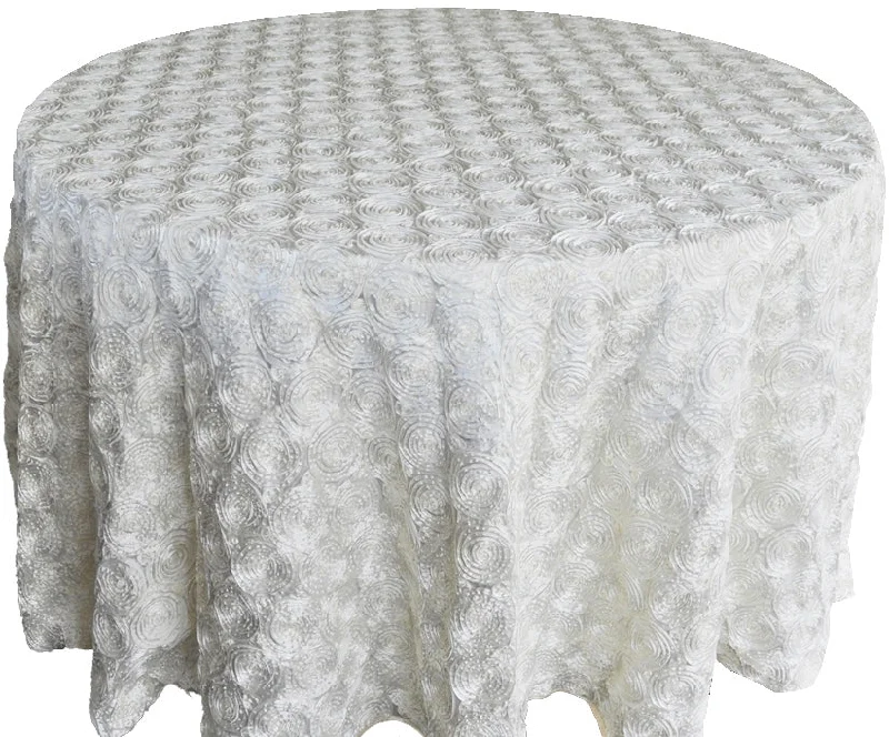 120" Round Satin Rosette Tablecloth - Ivory (1pc)